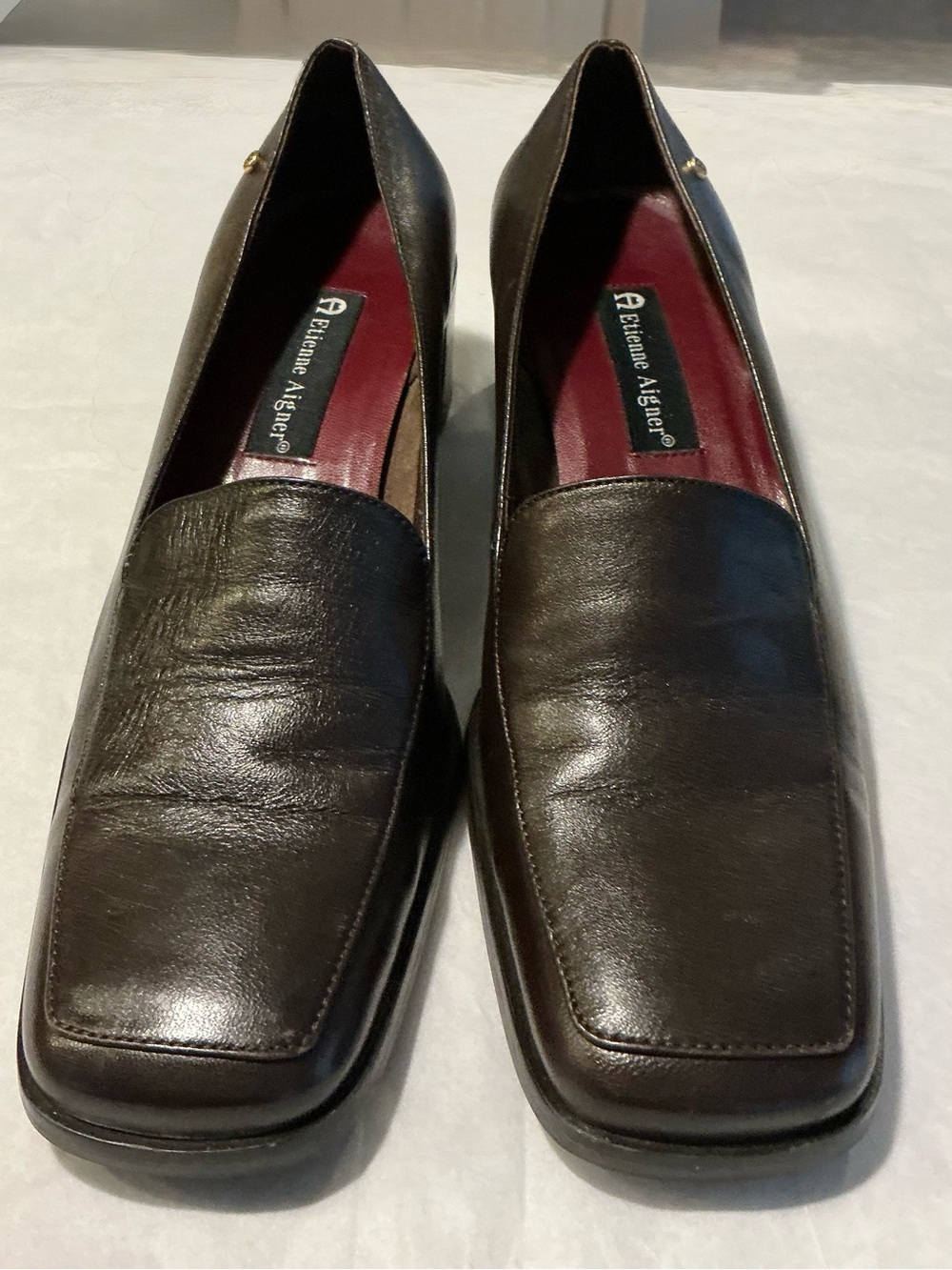 Etienne Aigner Brazil Rich Brown Leather Block Heel Pumps Square Toe Preppy 8.5 - Picture 13 of 13